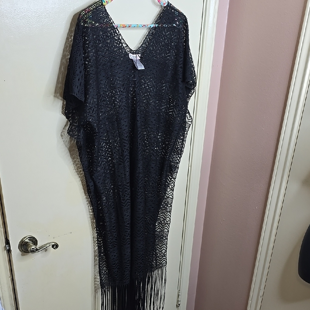 Code Love Black Lace Fringe Cover-Up OS NWT